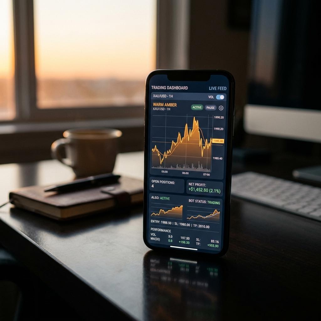 Painel da plataforma de trading cripto com IA Bussola Rendecto num smartphone